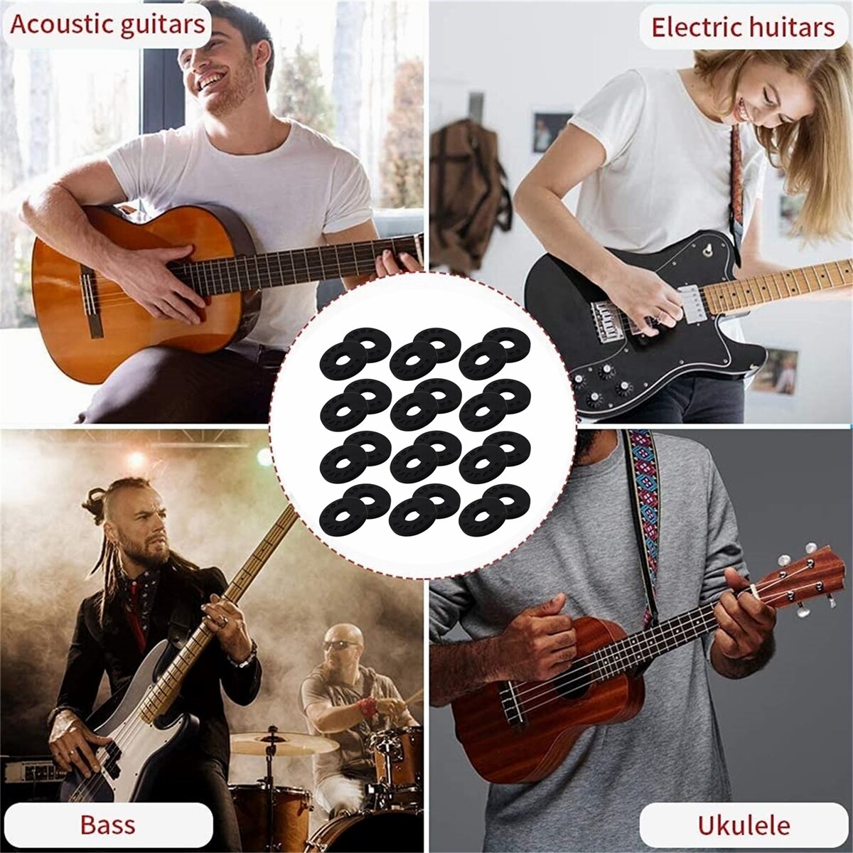 Gitarrengurtknopf, 12 Paar, Premium-Gurtschlösser aus Silikonkautschuk, Schwarz