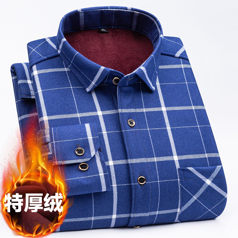 7XL8XL Camisa de manga larga a cuadros de otoño e invierno de terciopelo de doble cara para hombre de talla grande, camisa de invierno para mediana edad y personas mayores