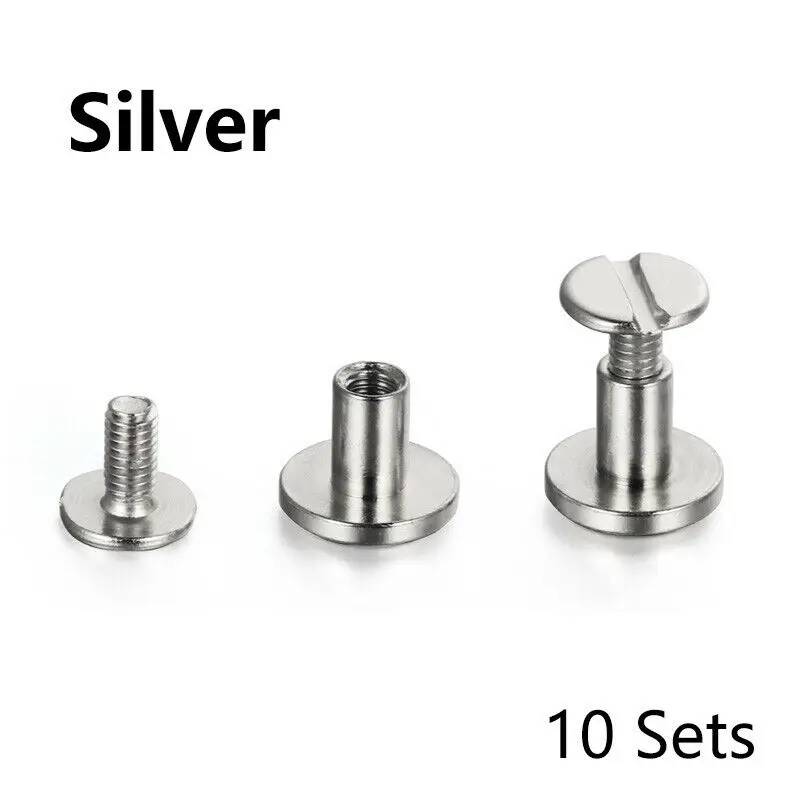 10Sets Luggage Leather Metal Craft Solid Screw Nail Rivet Double Curved Head Belt Strap Rivets Book Screws Buttons Snap