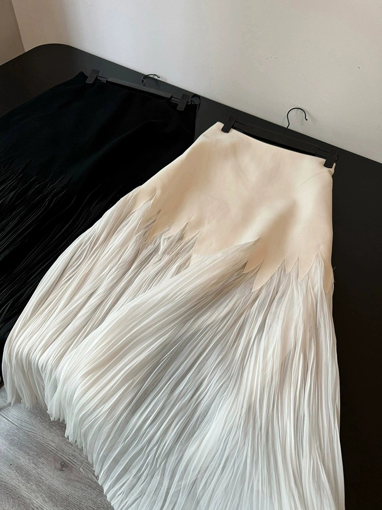 Saia vintage francesa para mulheres, dinheiro velho midi, patchwork plissado, coquete estético de noite, design elegante de luxo