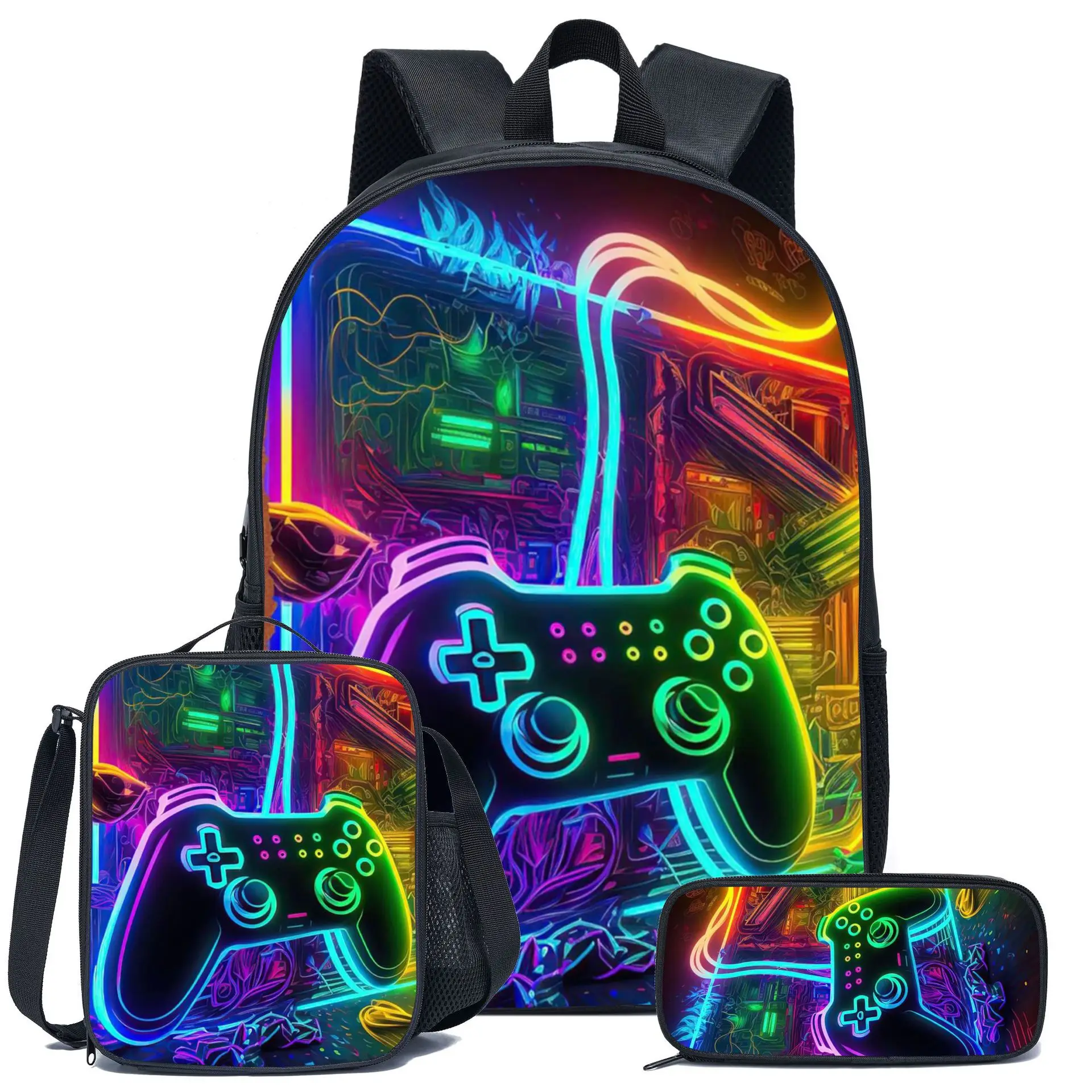 Borse da scuola per bambini Ragazzi Zaini modello Game Pad Cartelle per bambini Scuola primaria Grado 1-3 Studenti Set da 3 pezzi Zaini