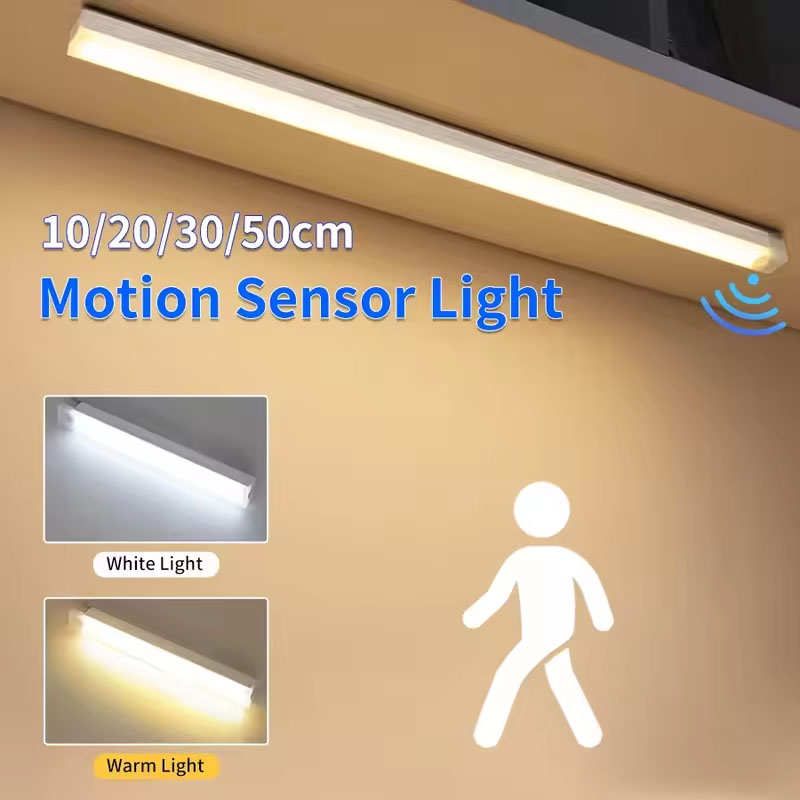 Barra de luz LED con Sensor de movimiento, luz nocturna de inducción recargable, lámpara magnética inalámbrica portátil para armario, cocina, habitación y mesita de noche