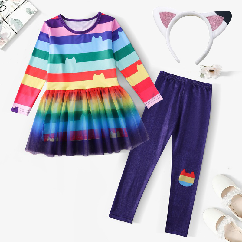 ギャビーのドールハウス黒と白のストライプトップス + ボトム 2 個トラックスーツ子供女の子ギャビー猫誕生日カーニバルコスプレ衣装