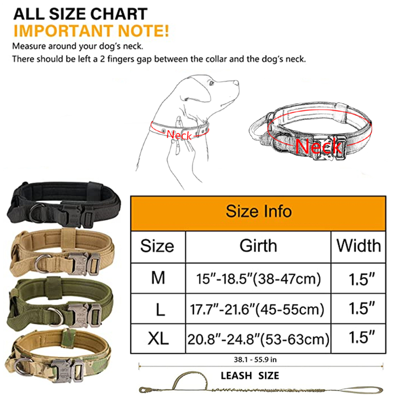 Dog Collar Durable Tactical Leash Set Adjustable Military Pet Collar Leash Medium Large Dog German Shepherd Training Accessories