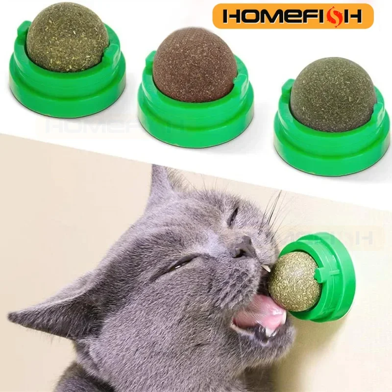 HOMEFISH Naturalny Kocimiętło dla Kota, Naklejane na Ścianę, Zabawka w Kształcie Kulki, Drapanie, Smakołyki, Zdrowe, Usuwają Kulki, Wspomagają Przysmakowanie, Trawa dla Kota, Przekąska