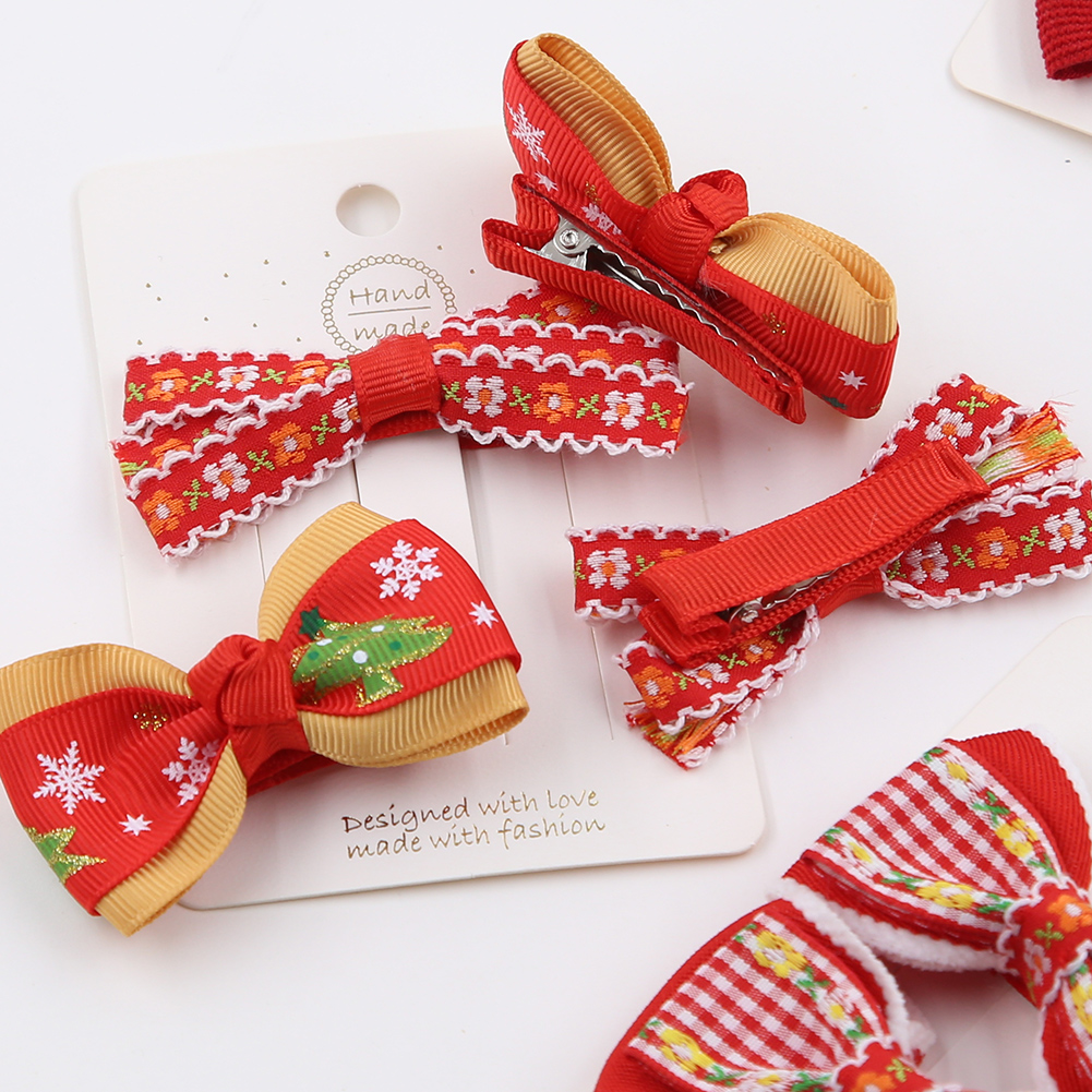 2 pçs/set natal bebê meninas grampos de cabelo fita flor árvore floco de neve resina arcos de cabelo festa de dança de natal grampos de cabelo