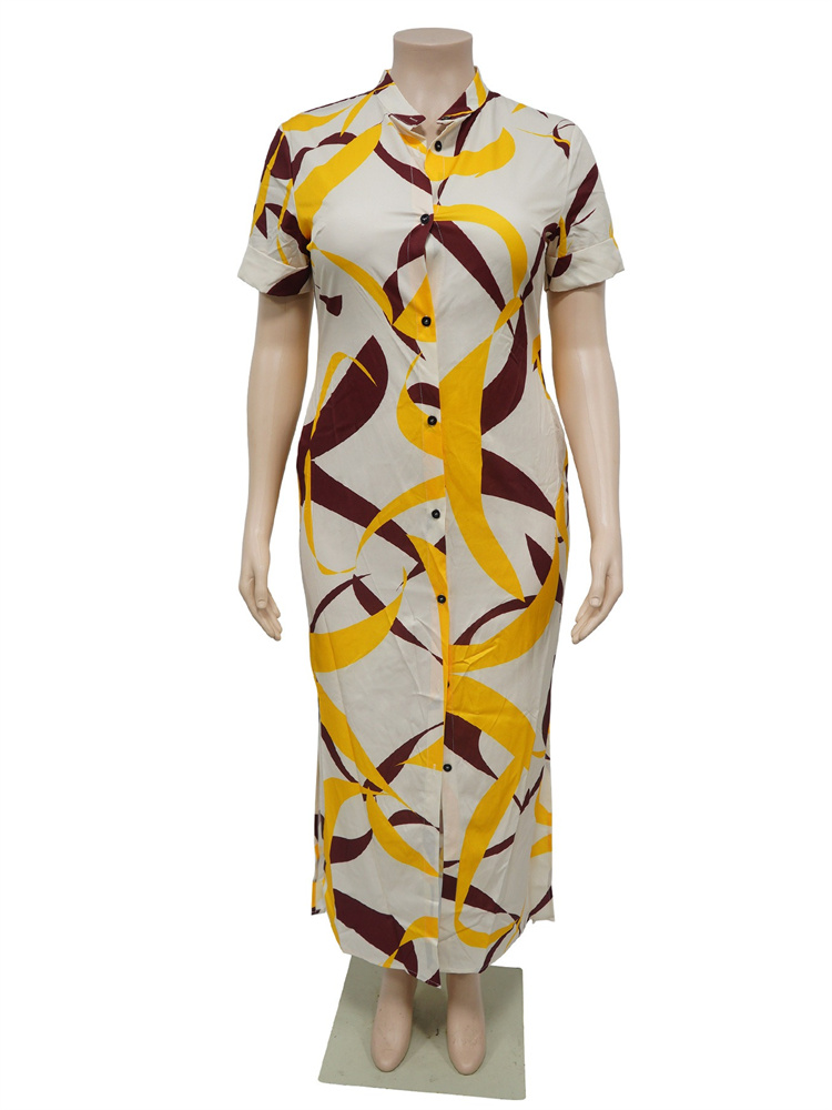 Wmstar-プリントされた半袖タイトドレス,大きいサイズ,ストレッチ,ボタン,マキシ,パーティー,卸売り,直送