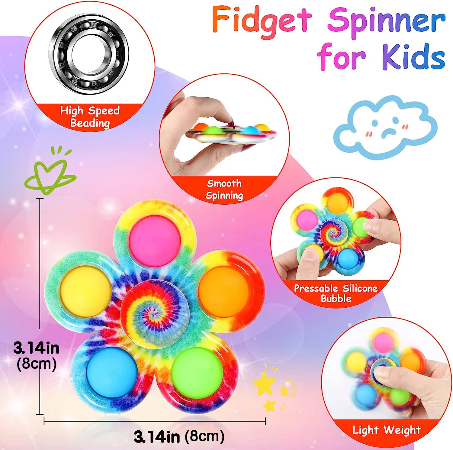 Tie Dye Simple Fidget Spinner Pops ของเล่นนิ้วมือ Push Bubble Hand Spinner สําหรับ ADHD ความวิตกกังวลความเครียดบรรเทา Sensory Gifs สําหรับเด็ก