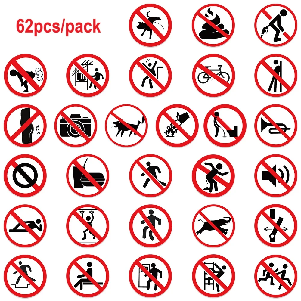 62 Pieces of Fun Warning Stickers for Luggage, Notebooks, Guitars, Skateboards, and Waterproof PVC Graffiti Stickers