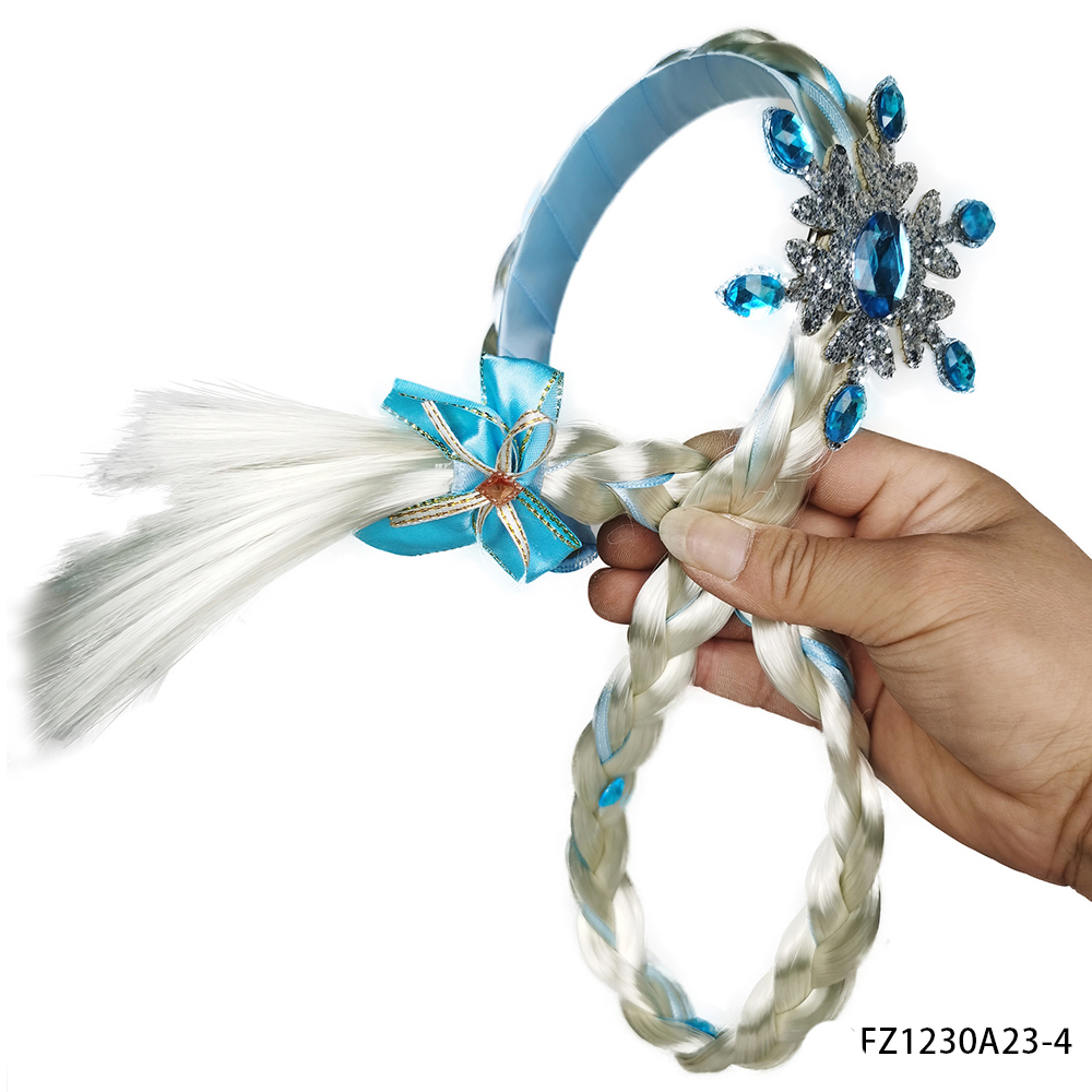 PESENAR Pelucas de vestir de princesa, diademas de peluca trenzada larga de princesa Rapunzel con flores adornadas para accesorios de disfraz de niñas
