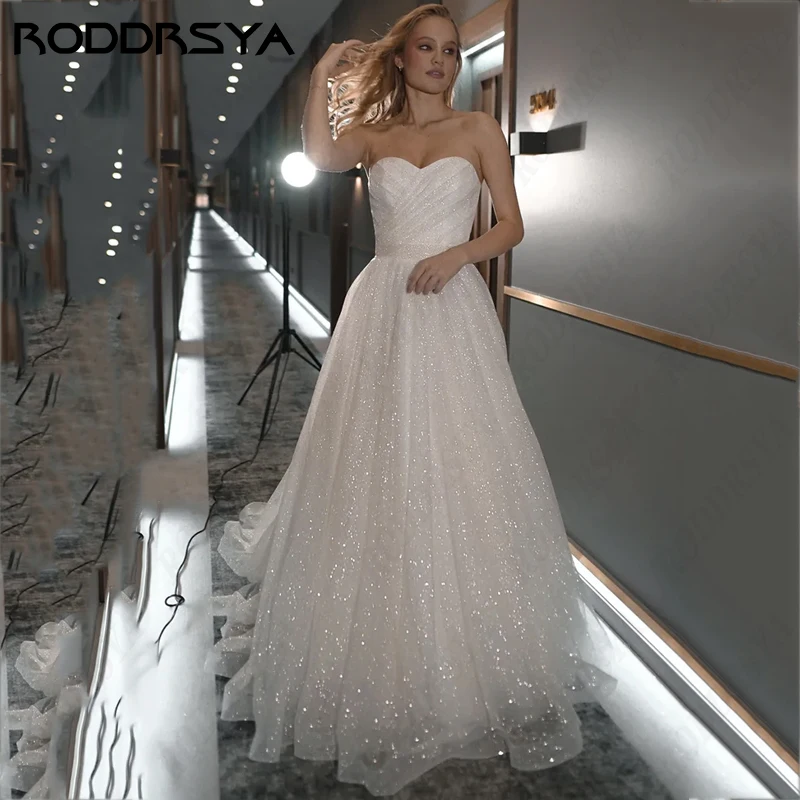 Roddrsya ชุดแต่งงานสำหรับเจ้าหญิงผ้าโปร่งลายลูกไม้วิบวับโรแมนติก