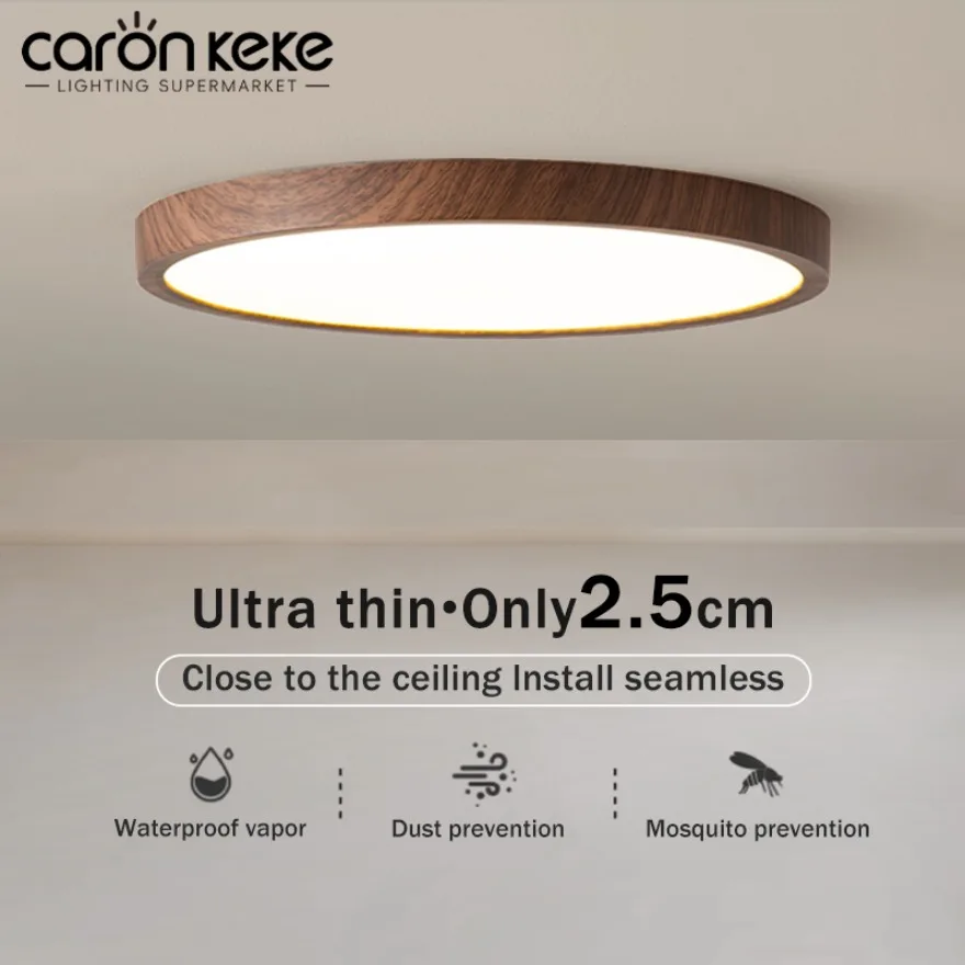 Modern LED Ceiling Light Circular Ultrathin Wood Grain Walnut Decorative Light Bedroom Dining Room Living Room Indoor Home Light