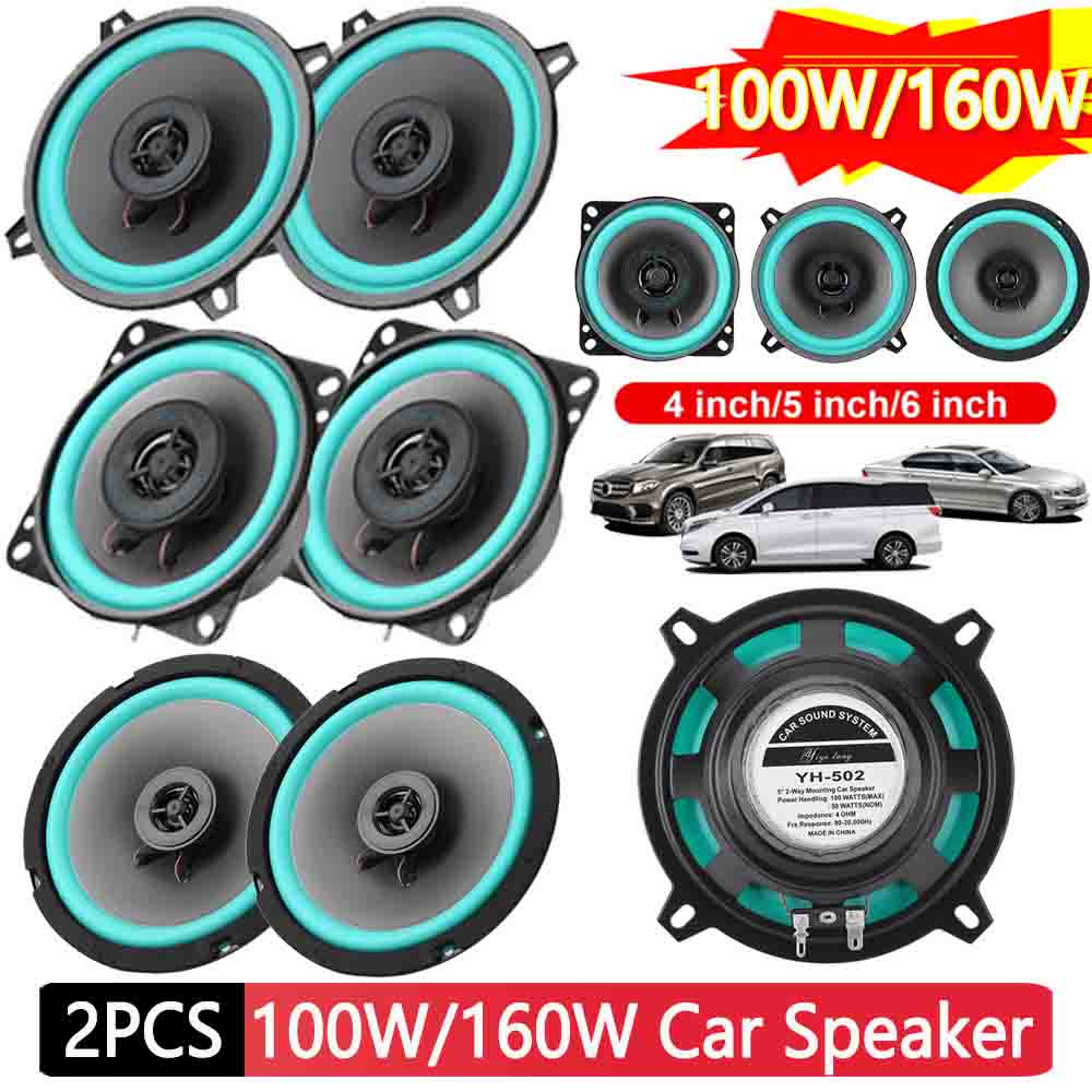 車用hifi同軸サブウーファー,オーディオ,ステレオ音楽スピーカー,フルレンジ周波数,12v,4 ", 5", 6 ", 100w,160w,2個