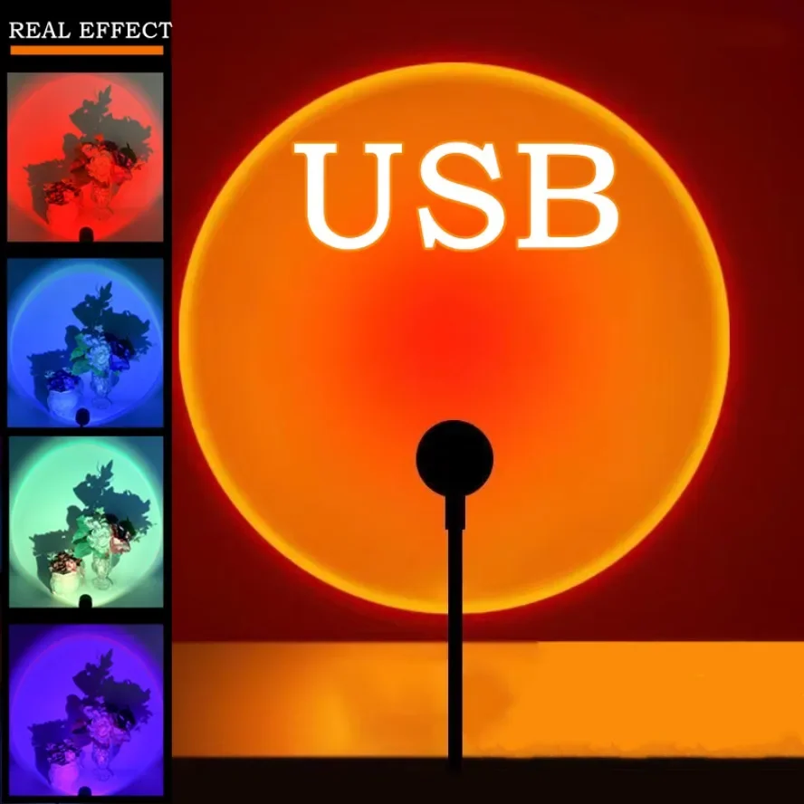 Lámpara LED de puesta de sol con USB de 5V, proyector de luz nocturna de neón de arcoíris, decoración del hogar, luz de ambiente para dormitorio, pared de salón, fotografía de regalo