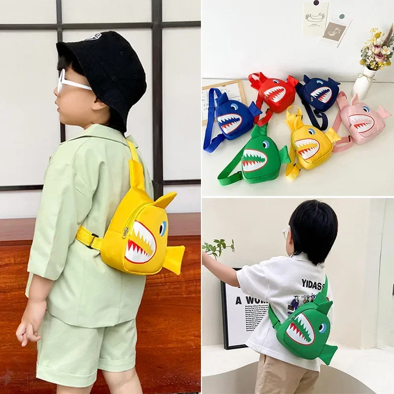 Cartoon Hai Muster Kinder wasserdichte Nylon Cross body Brusttasche Cartoon Hai Hüft tasche für Jungen Mädchen