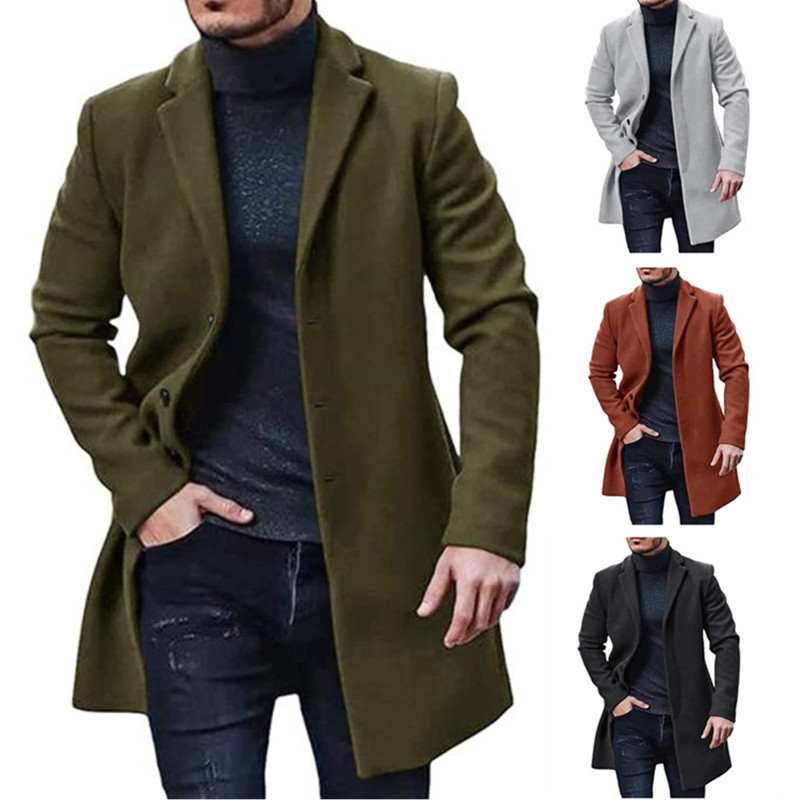 Chaquetas de calle para hombre, prendas de vestir exteriores informales de Color sólido y abrigos, chaqueta de lana con solapa de un solo pecho para primavera e invierno