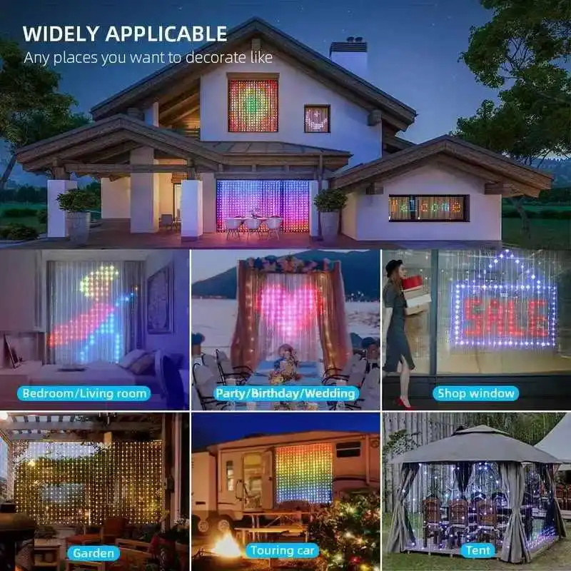 Christmas Smart Curtain String Light WS2812B 400Led String DIY Picture Text Music Sync Led Display Bluetooth Party Decor Light
