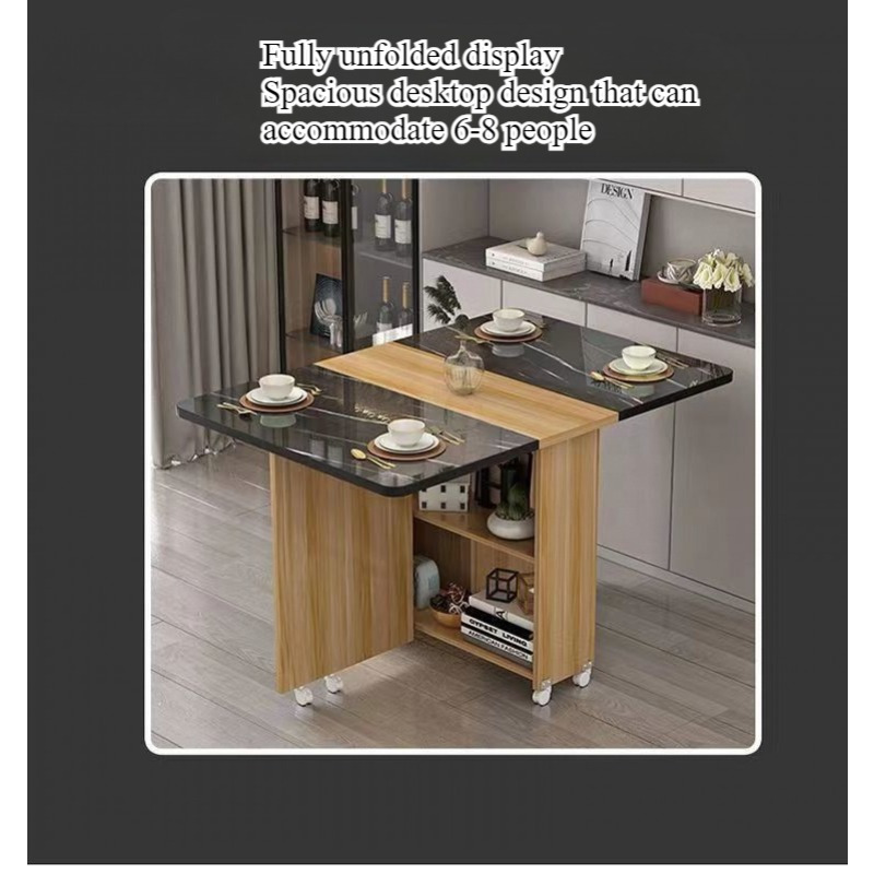 Folding dining table household small apartment movable pulley retractable rectangular simple multi-functional eating table