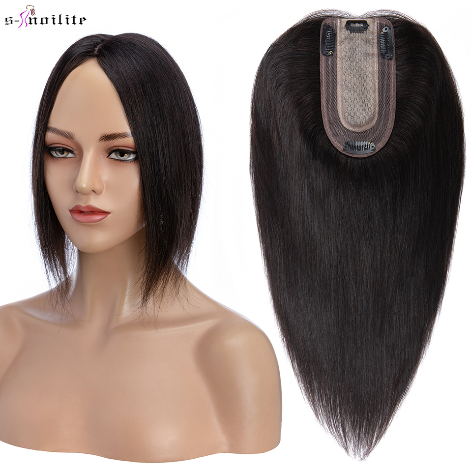S-noilite toppers de cabelo 7x13cm, grampo de cabelo feminino, peruca de cabelo natural 100% cabelo humano para mulheres, base de seda, clipe de extensão de cabelo