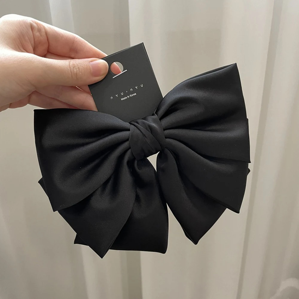 Feminino cetim arco hairpin rabo de cavalo clipe de duas camadas bowknot fita primavera clipe temperamento acessórios moda coreana elegante