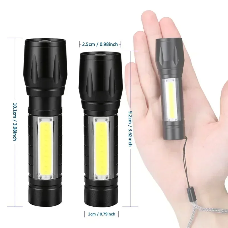 Tragbare LED-Taschenlampe mit starkem Licht, wiederaufladbar, Zoom, taktische Taschenlampe, Cobb-Seitenlicht, wasserdichtes Notlicht für den Außenbereich