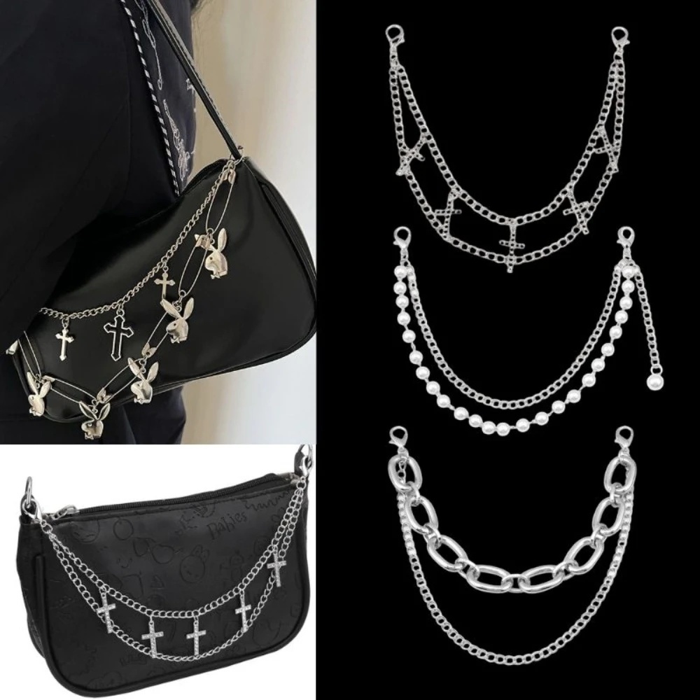 Neue Doppelschicht Tasche Kette Für Handtasche Schulter Tasche Kette Männer Tasche Dekoration DIY Punk Persönlichkeit Kreuz Anhänger Geldbörse Kette 2024