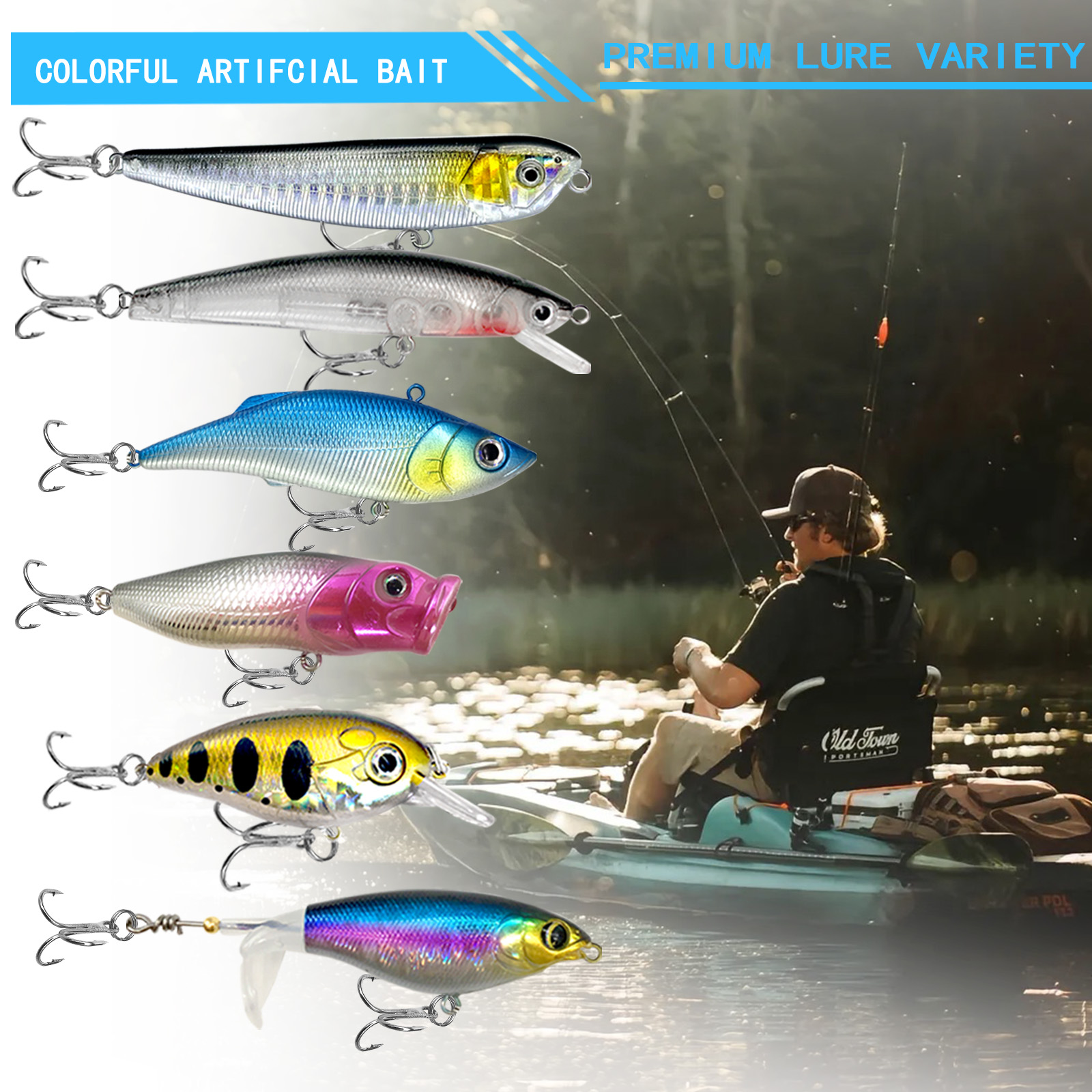 Kit de Iscas de Pesca 83/133/193/239/409 peças para Truta/Lúcio/Bass - Conjunto Multiuso com Equipamento Profissional e Caixa de Equipamentos Multicamadas