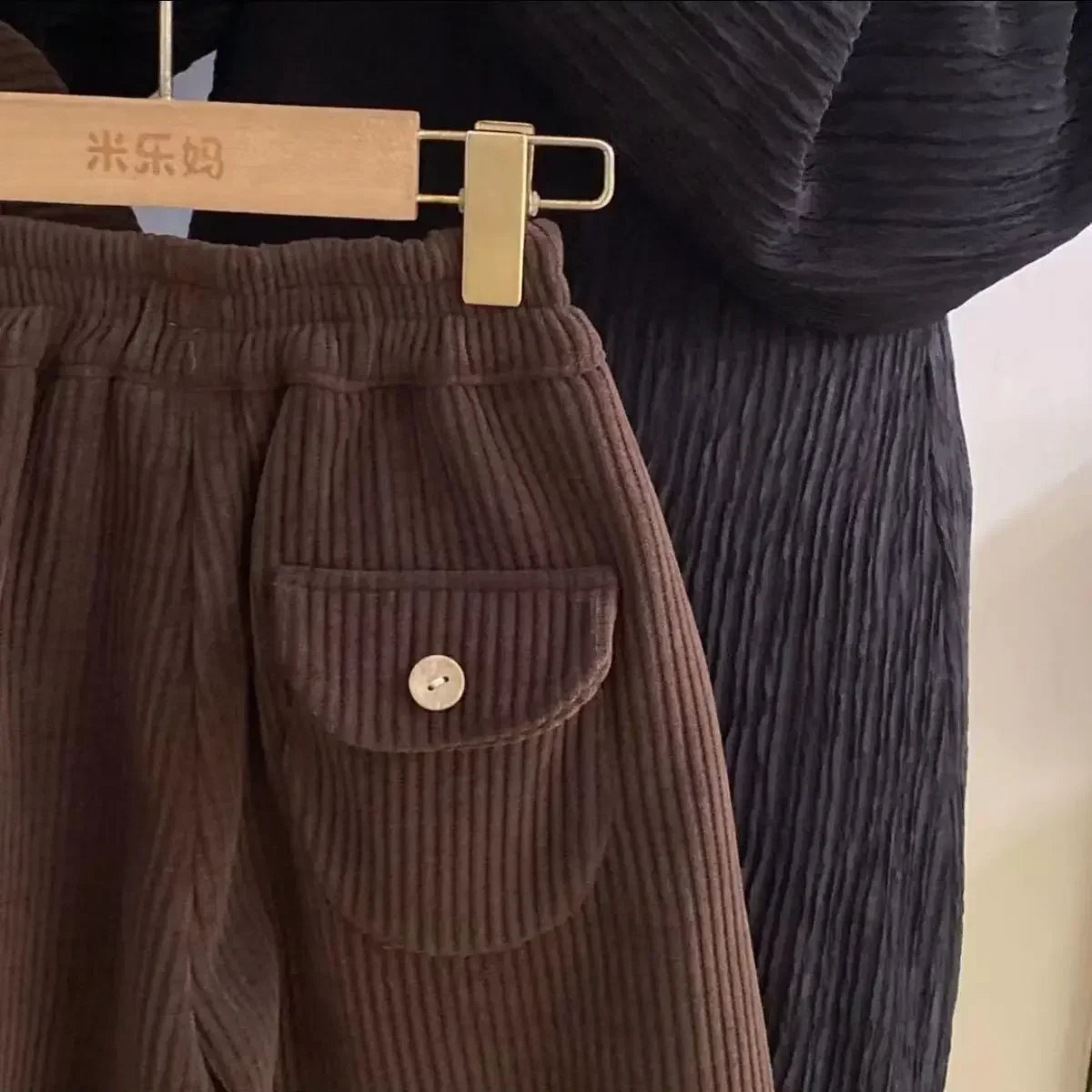 Conjunto de pana coreana con cuello levantado para niños y niñas, Top con una botonadura y pantalones, conjunto informal de dos piezas para primavera y otoño
