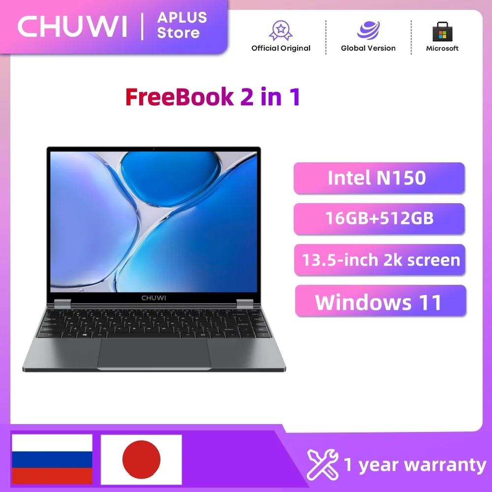 CHUWI FreeBook 2-in-1 Laptop Tablet 512GB SSD 16GB LPDDR5 Intel N150 13.5" IPS FHD Display WIFI 6  BT5.2 Windows 11 Notebook