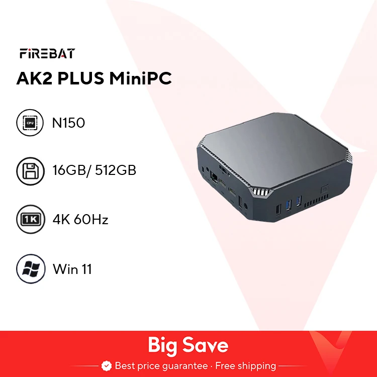 FIREBAT AK2 PLUS MiniPC Intel N100 Dual Band WiFi5 BT4.2 16GB 512GB Computer da gioco Desktop Mini PC Gamer