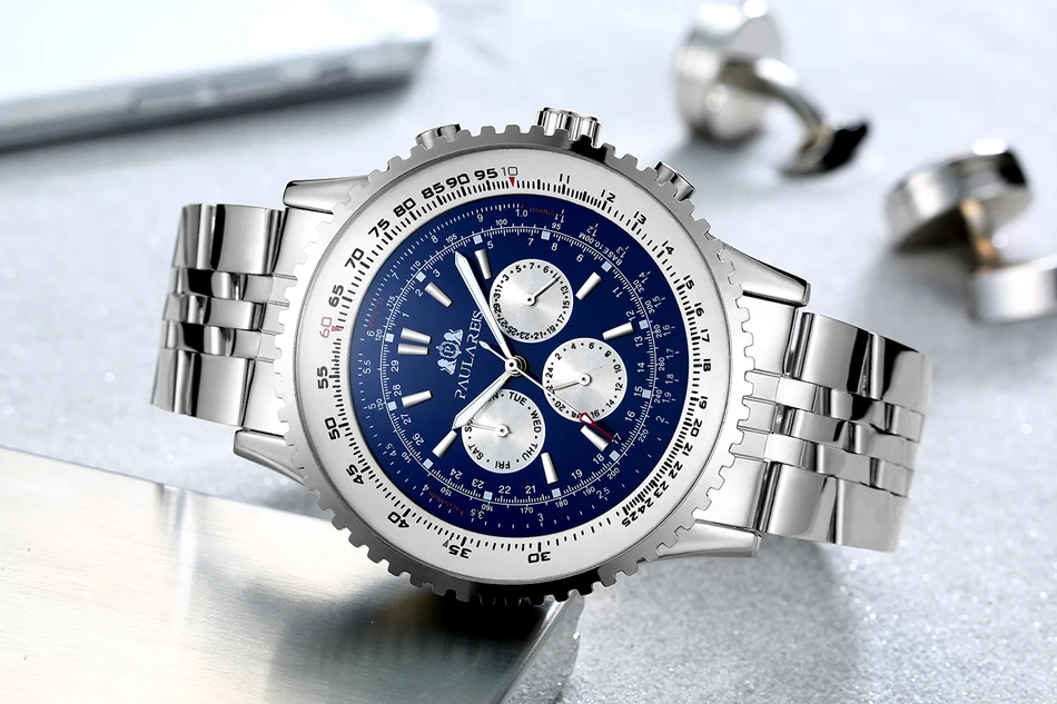 Automatic Self Wind Mechanical Stainless Steel Strap Fashion Sports Blue Black White Big 50mm Classic Luxury Men Watch