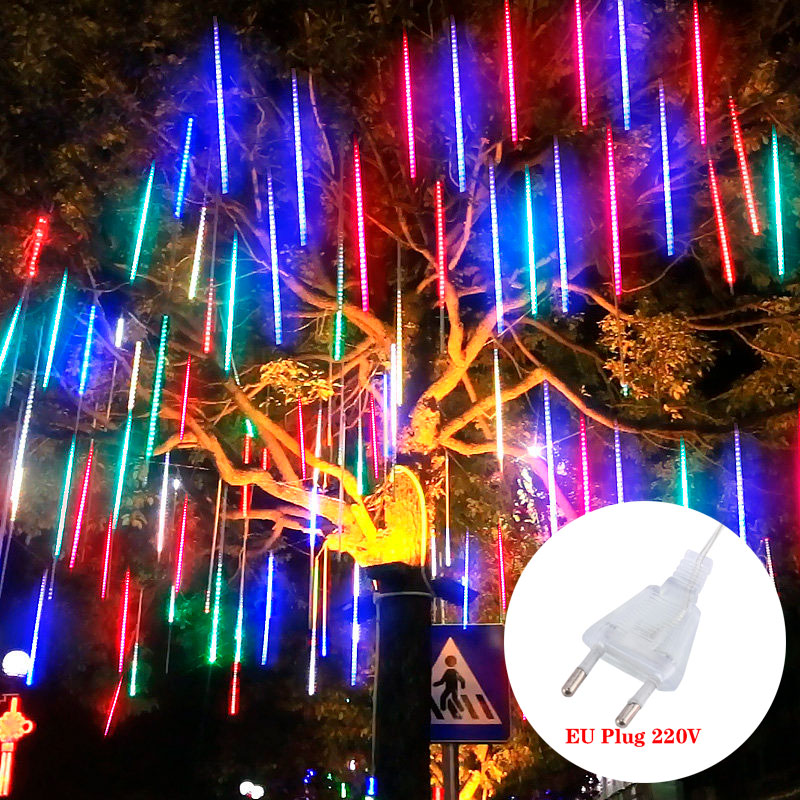 EU Stecker LED Meteorschauer Regen Lichter Fallende Regentropfen Fee Lichterkette für Urlaub Party Terrasse Weihnachten Dekor Navidad 2025