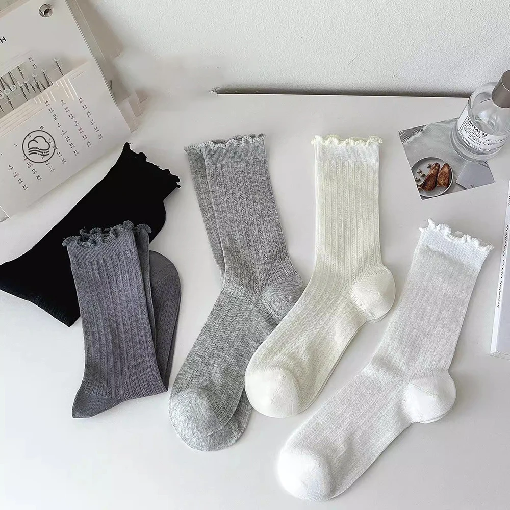 5 paires de chaussettes longues amples de couleur unie, ajourées, respirantes, pour femmes, Version coréenne, printemps et été