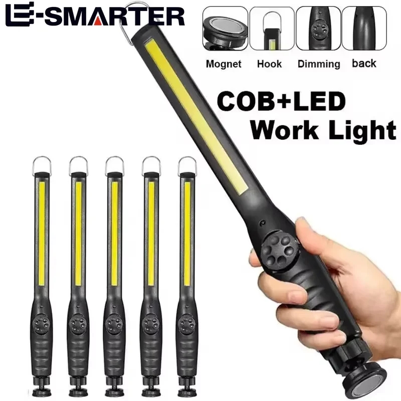 Luces de trabajo COB portátiles con linterna LED recargable magnética, lámparas de reparación de automóviles de emergencia con atenuación continua portátil