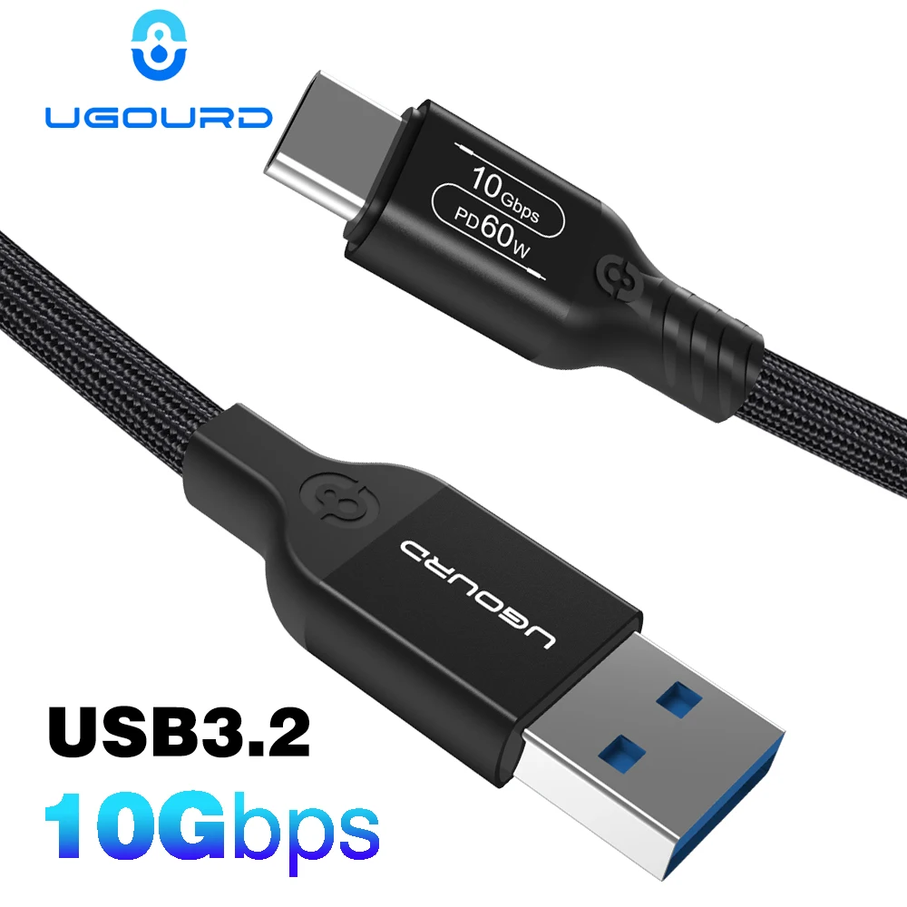 UGOURD USB 3,2 3,1 Gen2 10Gbps USB-A a tipo C Cable USB-C Cable de transferencia de datos 60W Cable de carga rápida para USB HUB SSD Box