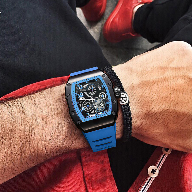 Reloj UTHAI para hombre, moda deportiva, reloj de pulsera de cuarzo completamente automático, hueco, resistente al agua, reloj de guerrero negro para hombre