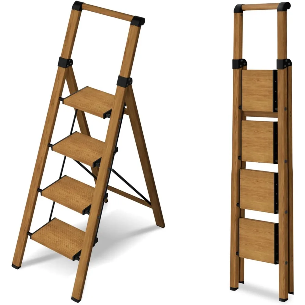 Lightweight Folding Step Stool with Aluminum Wide Pedal & Convenient Handgrip, 330lbs Capacity Steel Ladder for Home