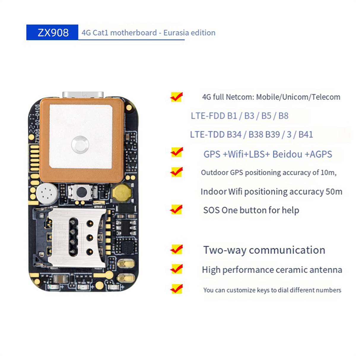 Módulo localizador GPS de placa base 4G, módulo de Chip, estación Base WIFI, solución de posicionamiento PCBA para vehículo Personal para mascotas