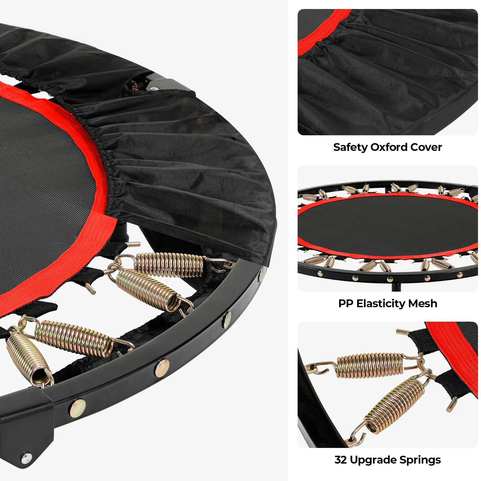 Trampoline Folding Mini Fitness Indoor Exercise Workout Rebounder 101cm with Adjustable Handle, Workout Max Load 150Kg