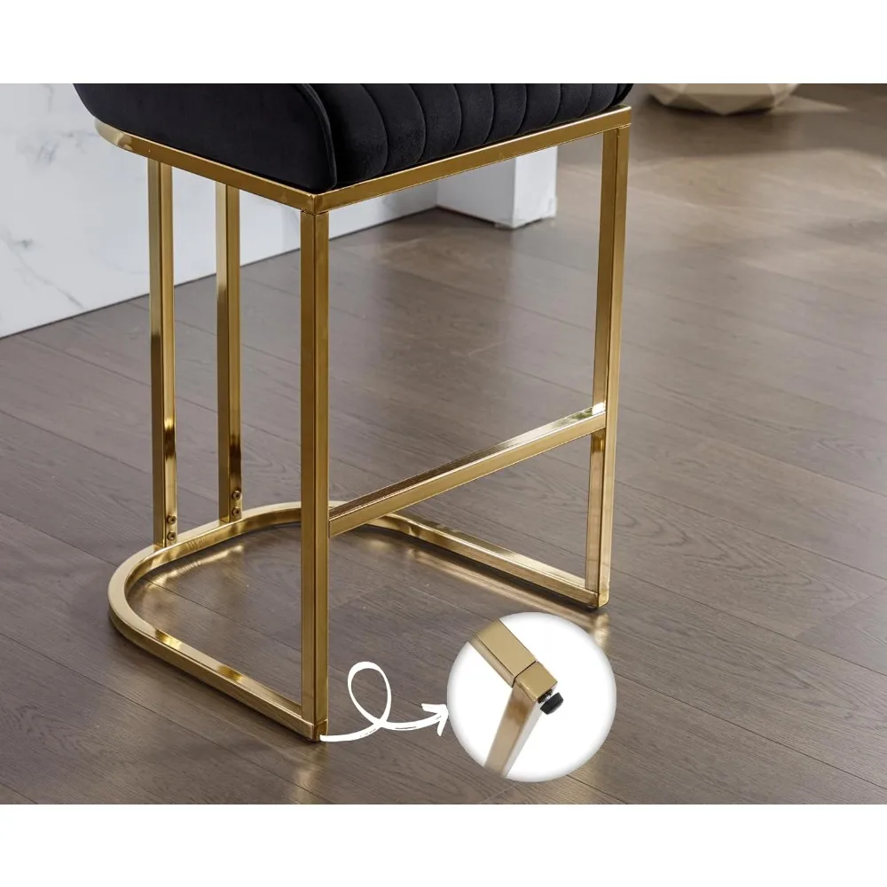 Modern Counter Height Bar Stools Set of 2 Comfortable Velvet Upholstered Breakfast Barstools with Back and Gold Base
