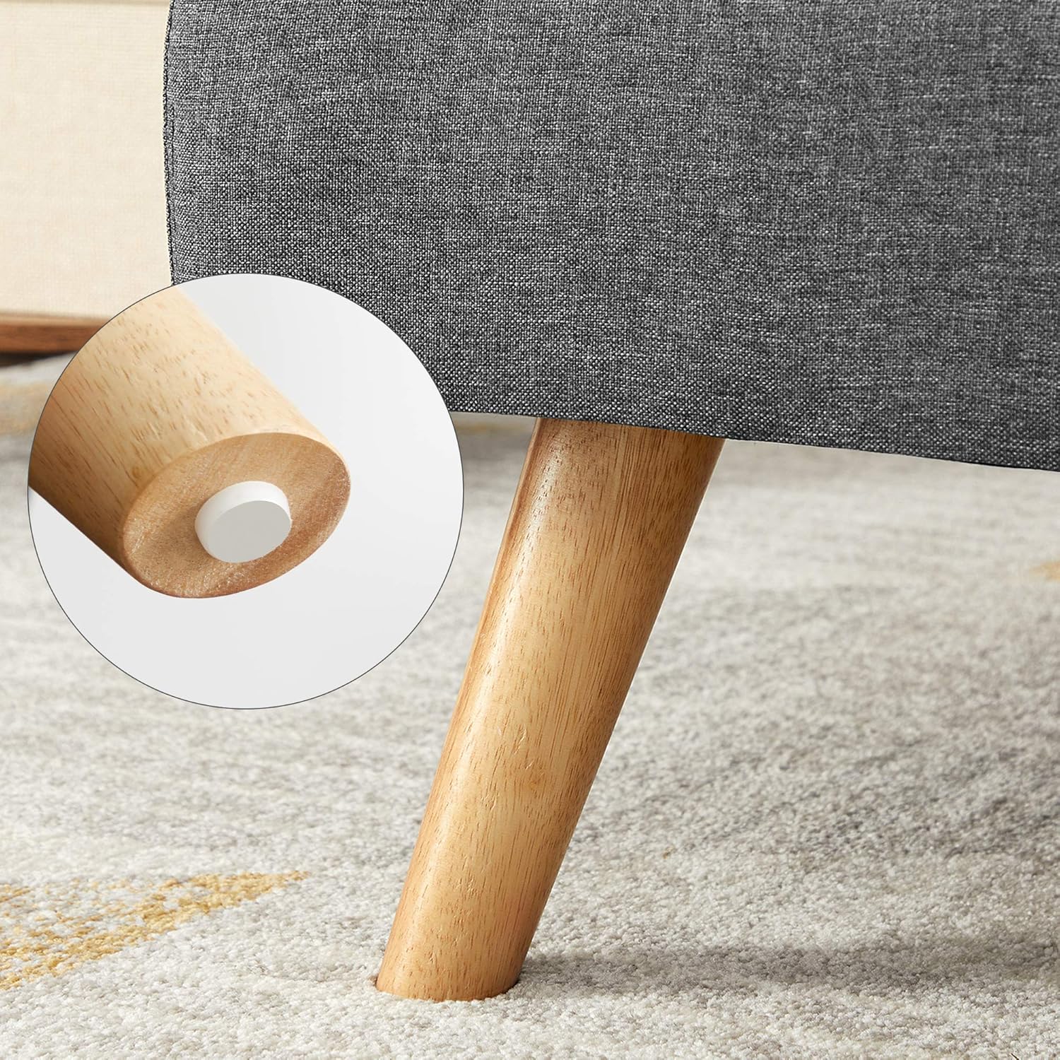 Sofá cama futón, sofá cama convertible, tapizado de lino y algodón y patas de madera, gris