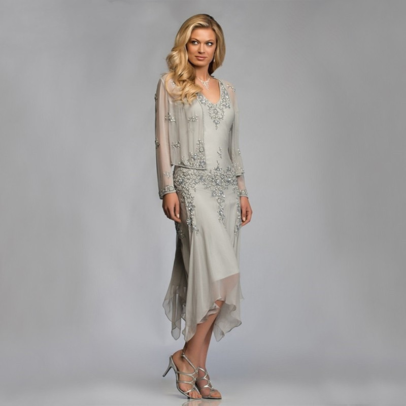 Vestido de gasa personalizado para madre de la novia, elegante vestido de novio con chaqueta, encaje Extra largo, vestido de fiesta de boda de Madrina de verano