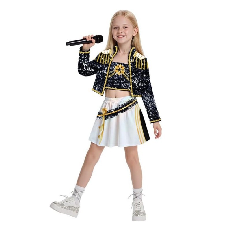 Trajes de escenario de Mira Rumi Zoey para niños, disfraz negro, uniforme para niñas, fiesta de Halloween, juego de rol, trajes de disfraces estampados