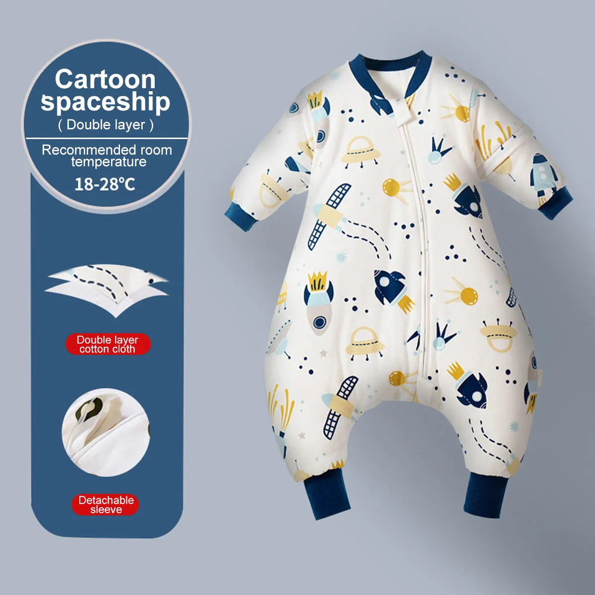 Sacos de dormir de pernas divididas de desenho animado para bebês com mangas destacáveis para meninos e meninas saco de dormir infantil outono e inverno engrossado