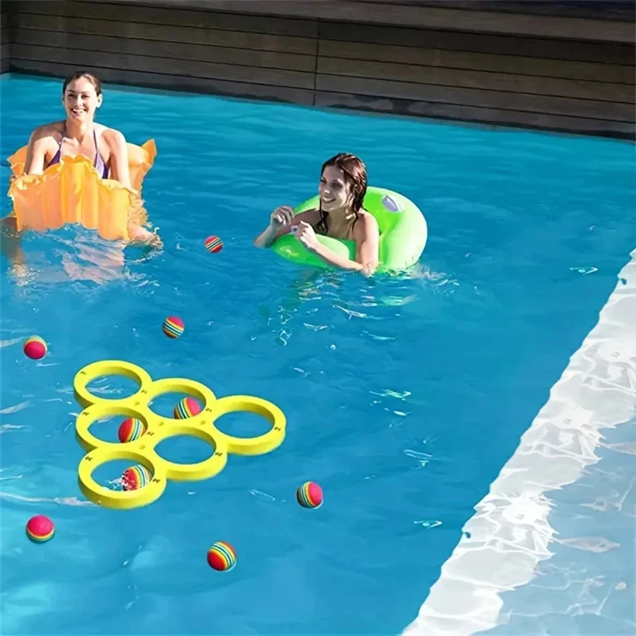 1 floating table with 10 balls, floating toy ring, throwing game, water sports EVA throwing circle, water toy EVA