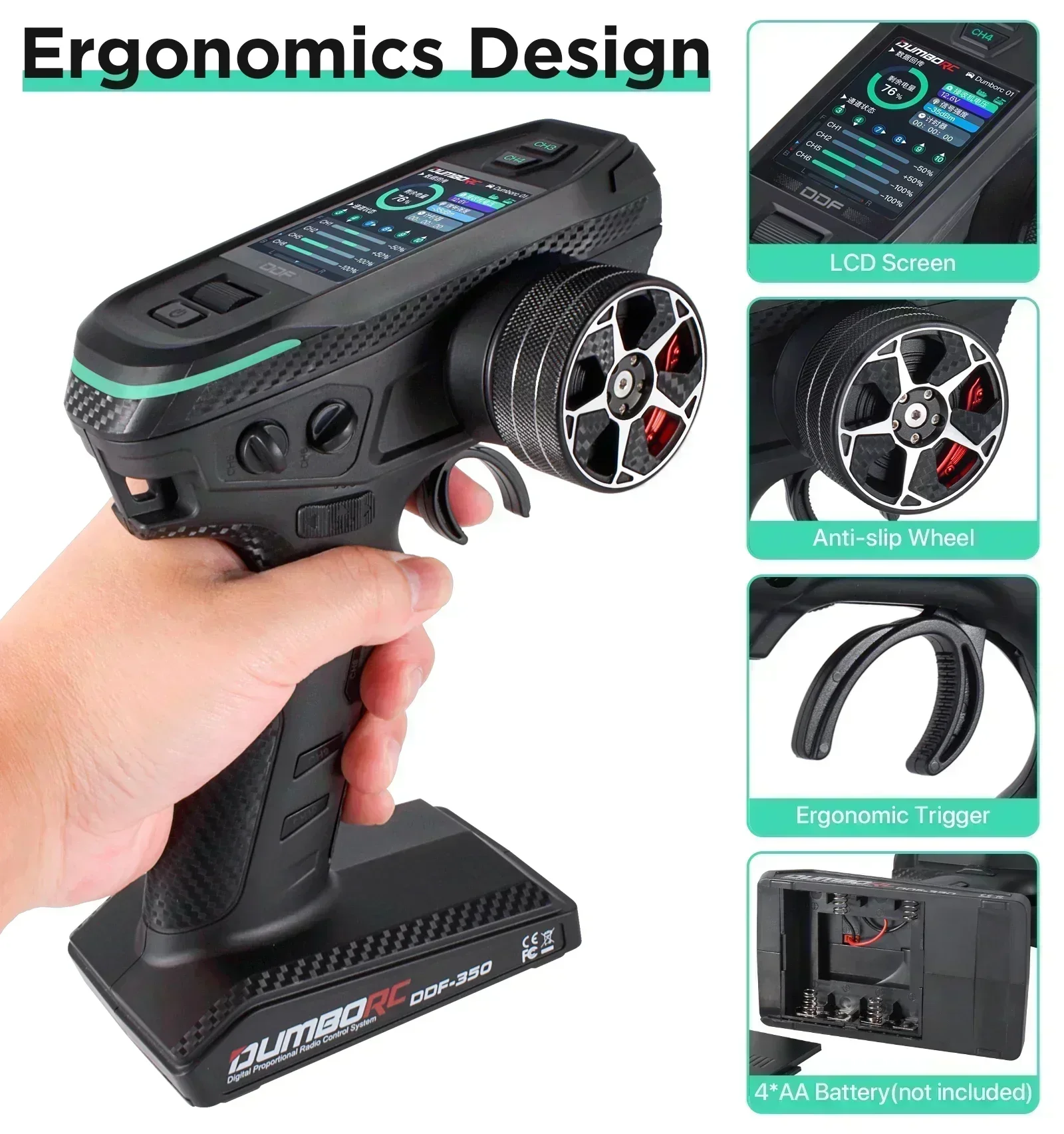 DUMBORC DDF-350 10CH RC Remote Controller 2.4G Digital Radio Transmitter Gyro Receiver for Drift Car Tank Boat Robot Toy Wltoy