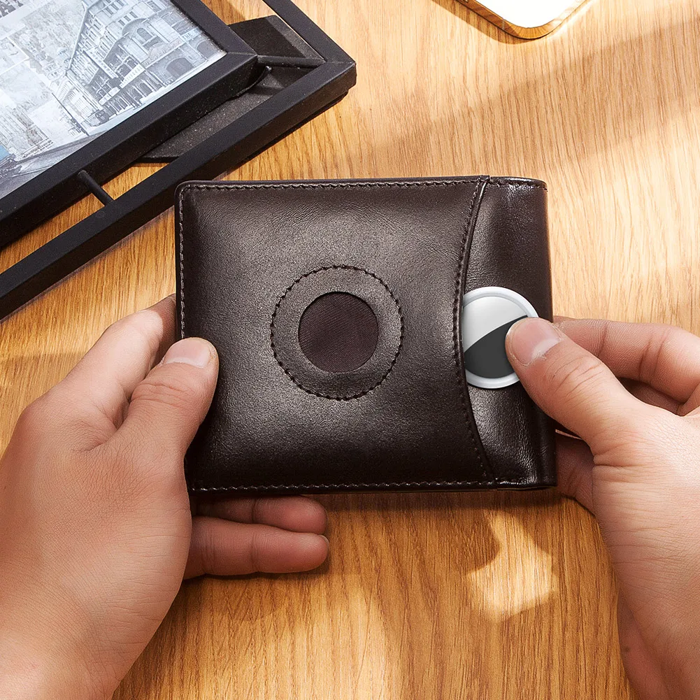 HUMERPAUL エアタグ財布男性用本革 RFID 三つ折りカードホルダーケース ID ウィンドウスリム紛失防止財布