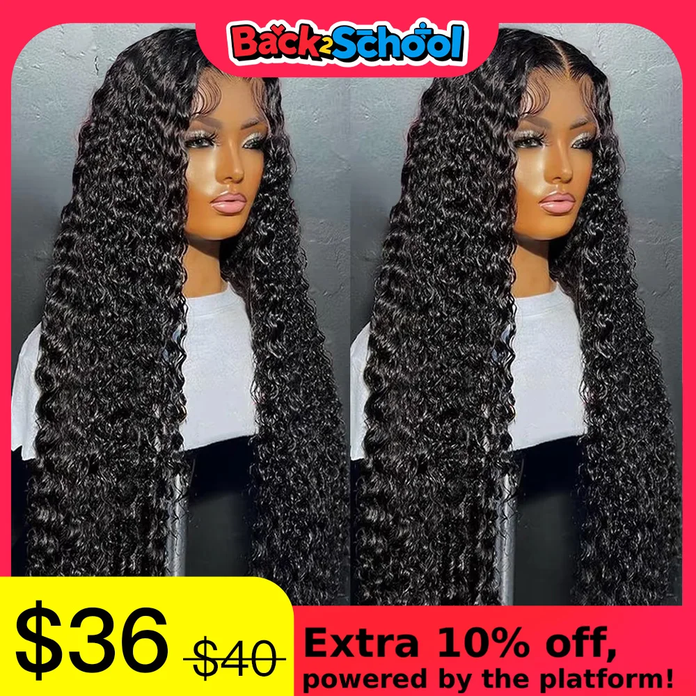 Peluca de cabello humano con encaje Frontal HD para mujer, Pelo Rizado de onda profunda suelta de 30 y 40 pulgadas, barata, color negro, 13x6