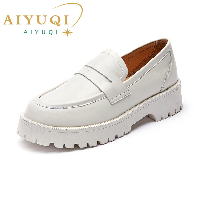 AIYUQI ฤดูใบไม้ผลิรองเท้าหญิงสไตล์อังกฤษหนา soled สไตล์วิทยาลัย Casual รองเท้าไม่มีส้นหนังแท้รองเท้าแฟชั่นสาว WHSLE MTO