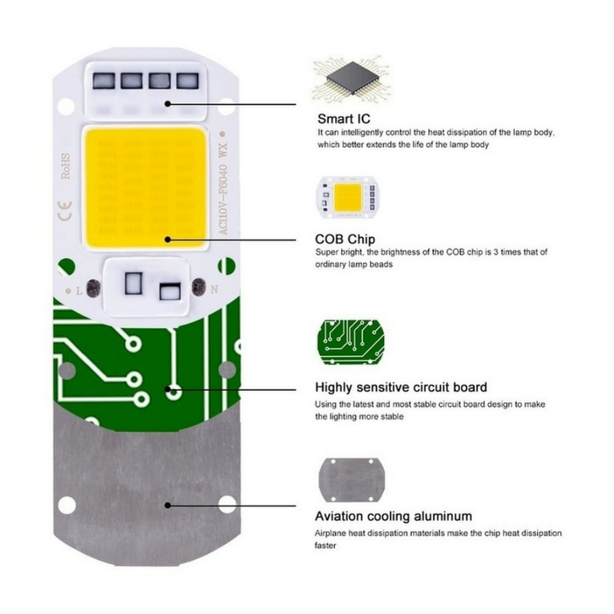 LED-Chip 10W 20W 30W 50W AC 220V Smart Cob Lampe Perlen LED-Lampe ohne Treiber DIY Lampada Chip Licht Flutlicht Scheinwerfer